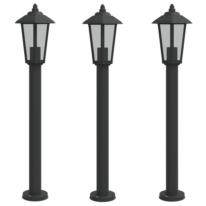 Lămpi De Podea De Exterior 3 Buc. Oțel Inoxidabil Negru