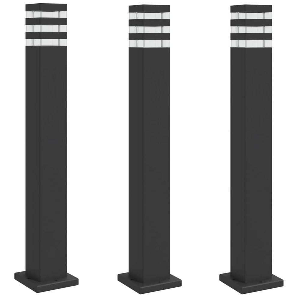 Lămpi De Podea De Exterior, 3 Buc., Negru, , Aluminiu 80 Cm
