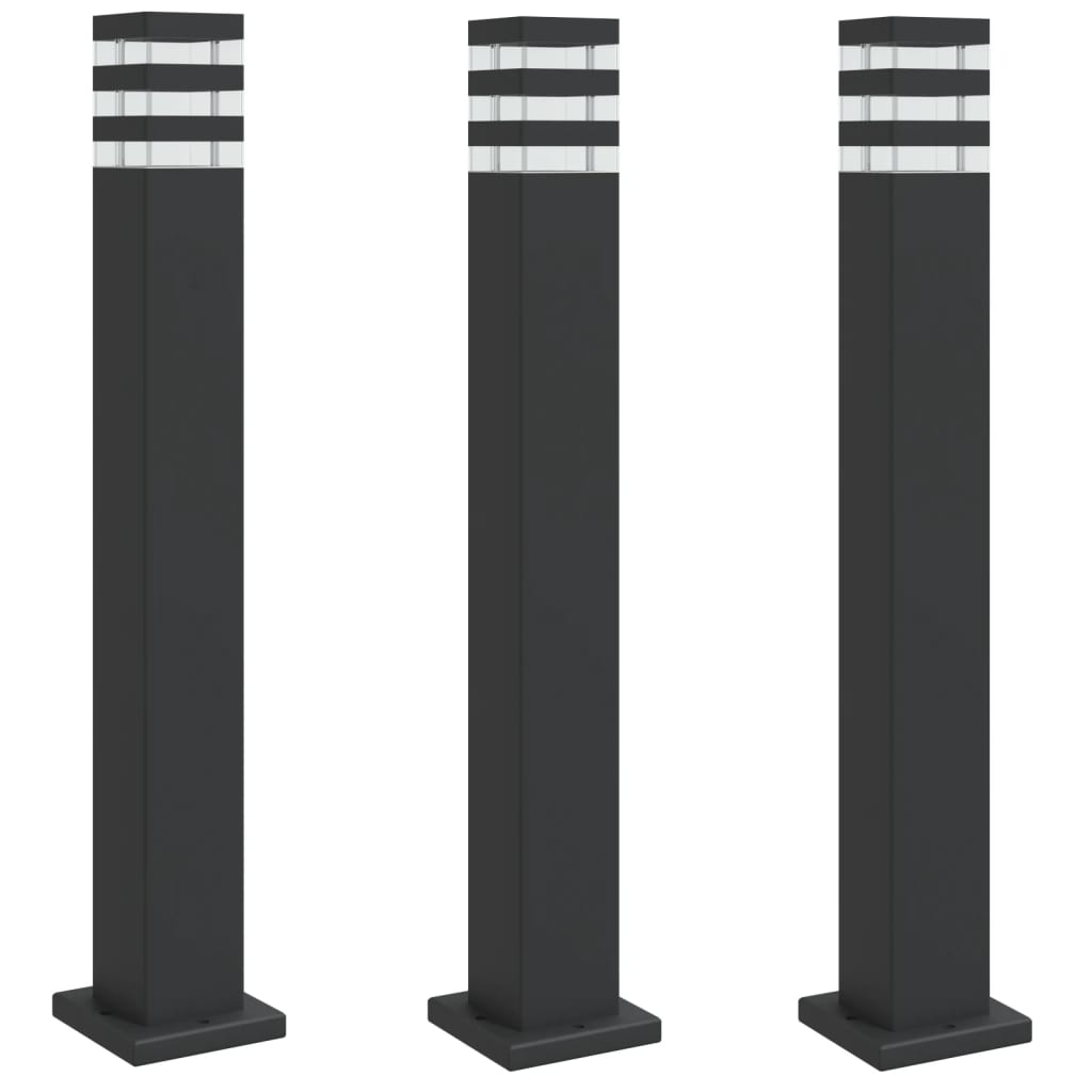 Lămpi De Podea De Exterior, 3 Buc., Negru, , Aluminiu 80 Cm