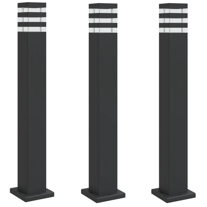 Lămpi De Podea De Exterior, 3 Buc., Negru, , Aluminiu 80 Cm