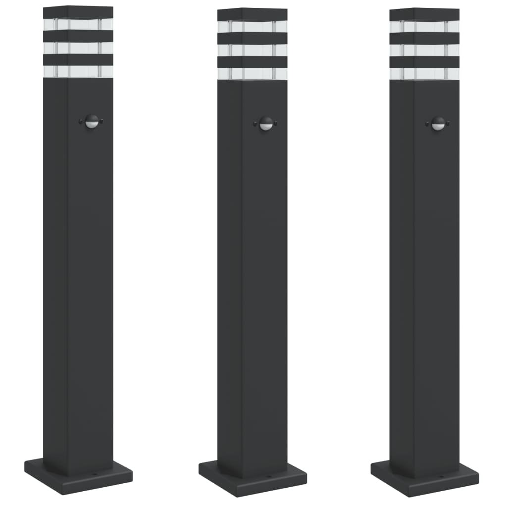 Lămpi Podea Exterior , 3 Buc., Negru, , Aluminiu 80 Cm
