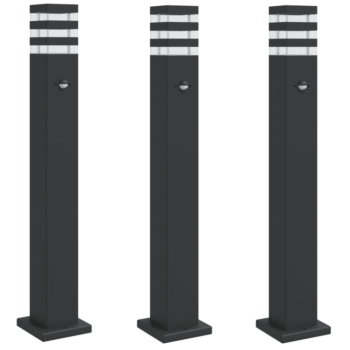 Lămpi Podea Exterior , 3 Buc., Negru, , Aluminiu 80 Cm