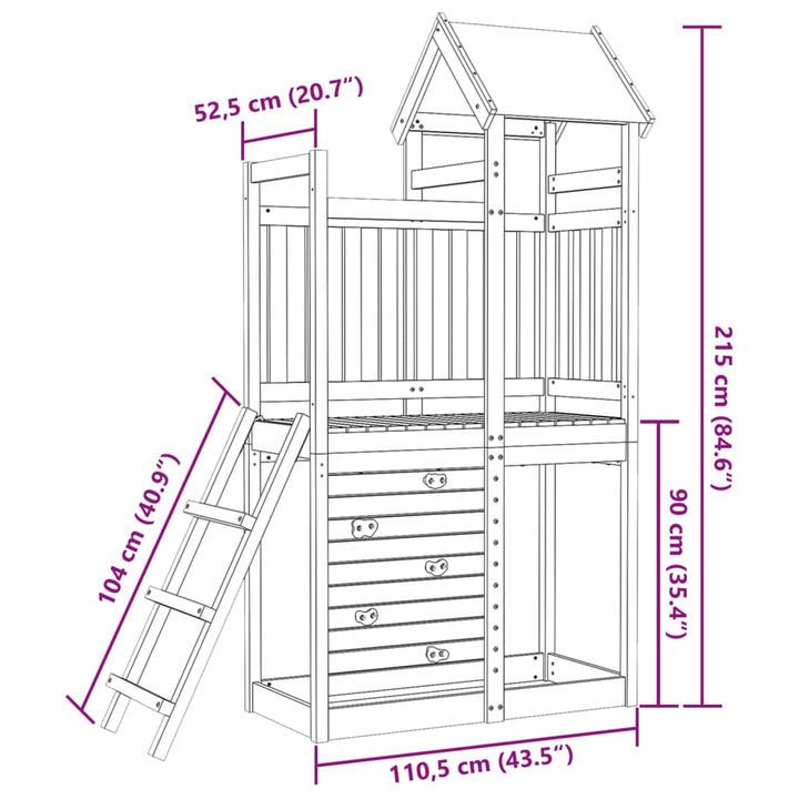 Turn Joacă Cu Perete Cățărare, 110,5X52,5X215 Cm Lemn Masiv Pin