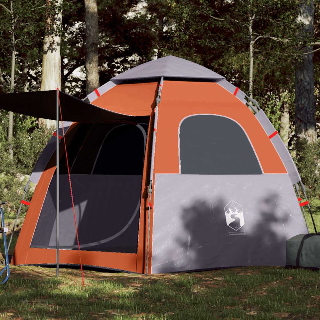 Cort Camping Cabană 4 Persoane Gri/Portocaliu Setare Rapidă