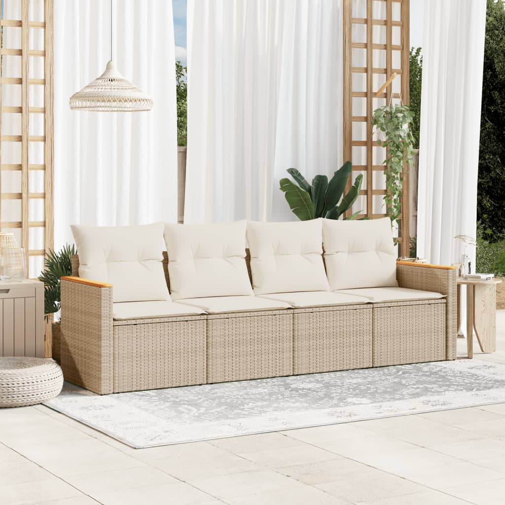 Set Canapele De Grădină Cu Perne, 5 Piese, Bej, Poliratan