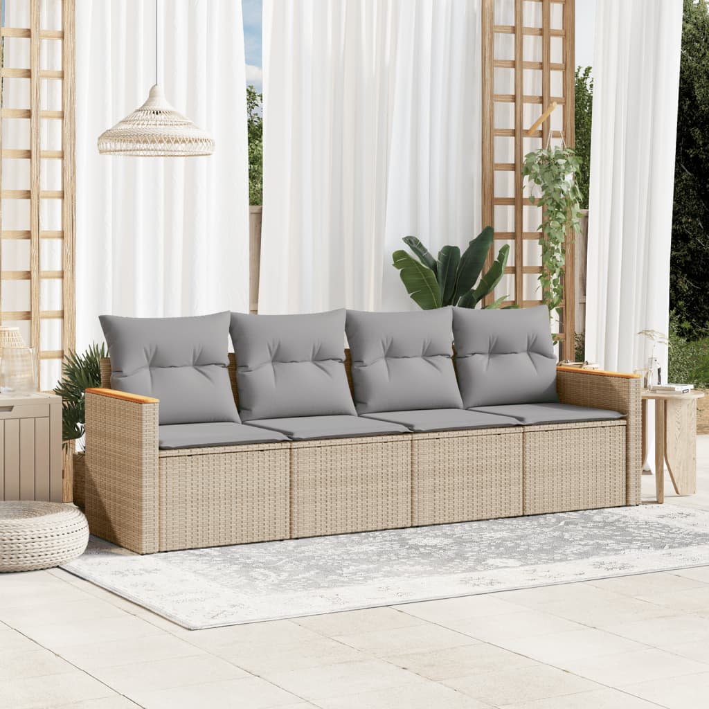 Set Canapele De Grădină Cu Perne, 5 Piese, Bej, Poliratan