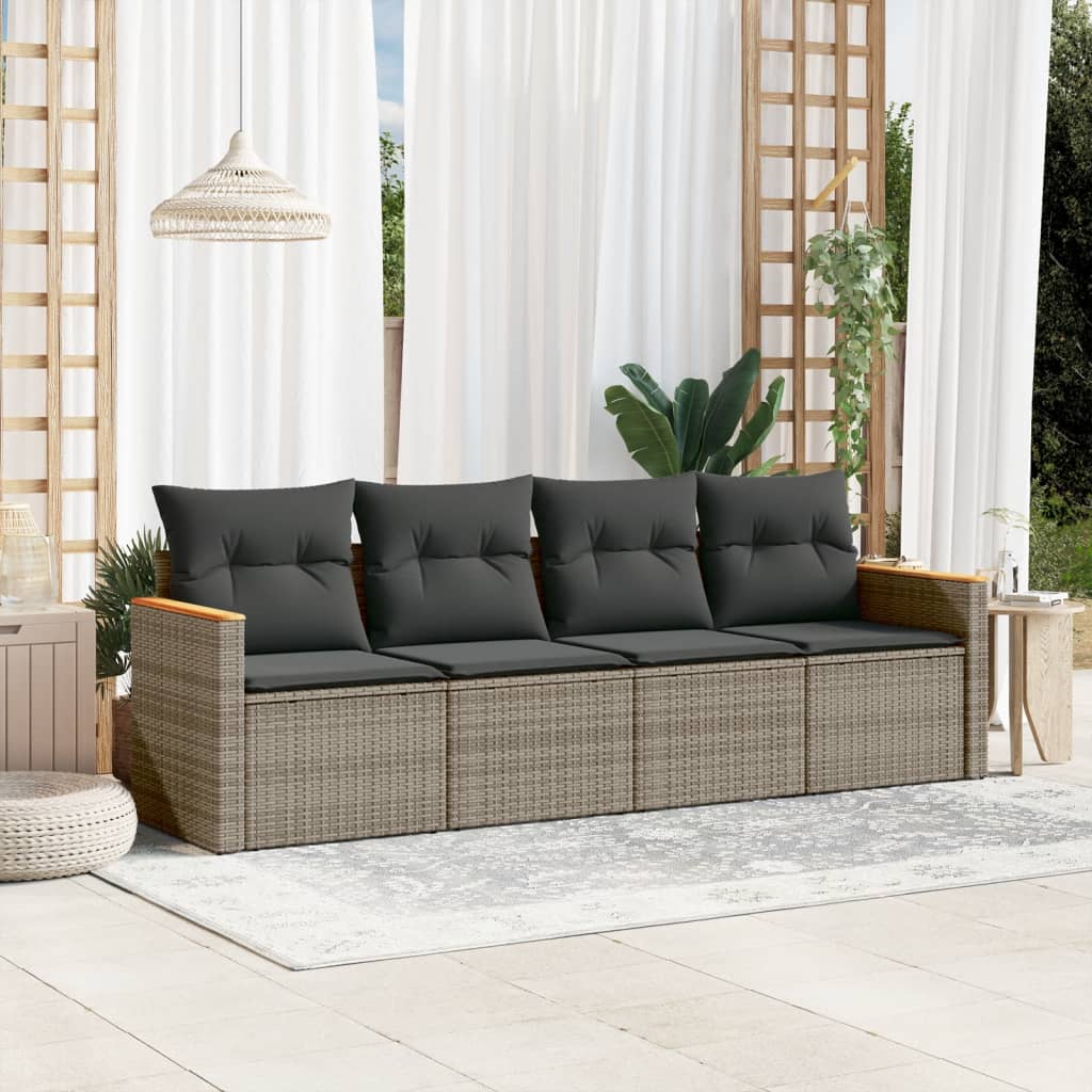 Set Canapele De Grădină Cu Perne, 5 Piese, Bej, Poliratan