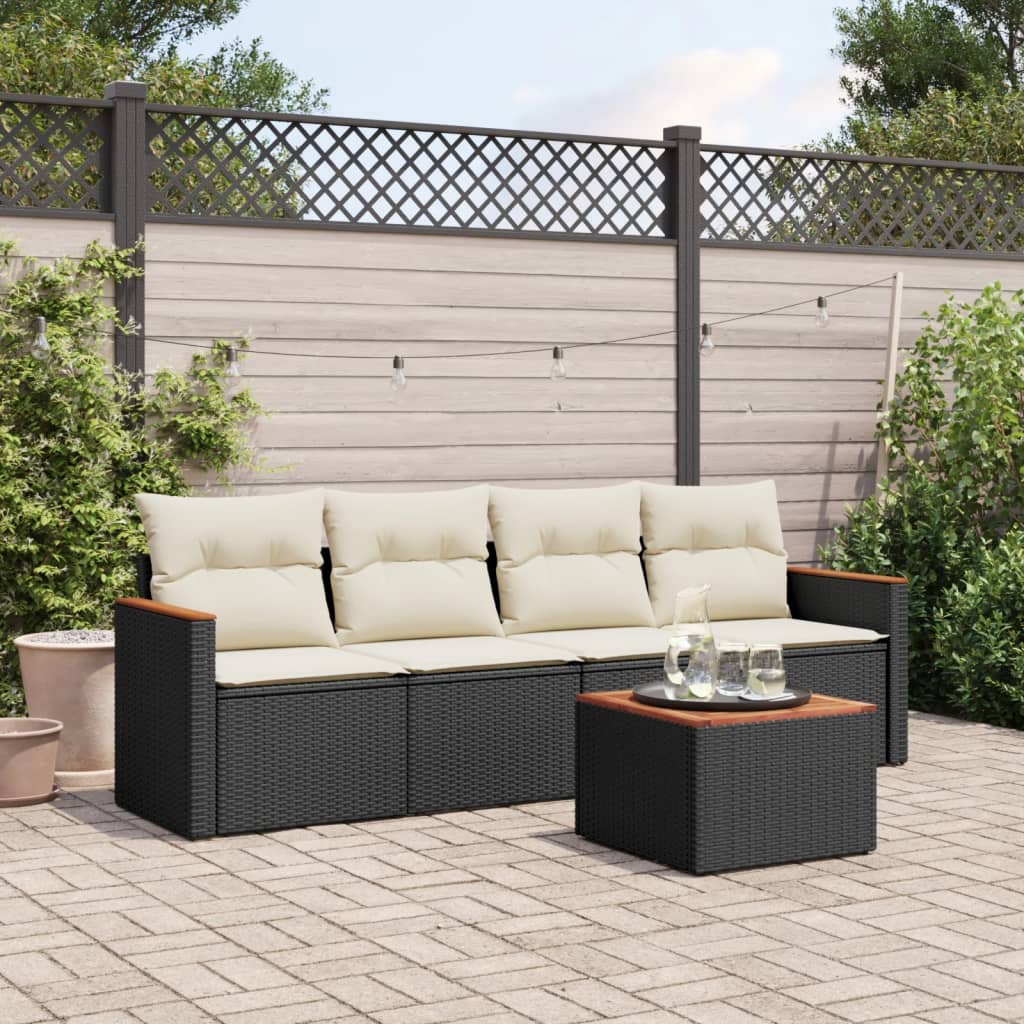 Set Canapele De Grădină Cu Perne, 5 Piese, Bej, Poliratan