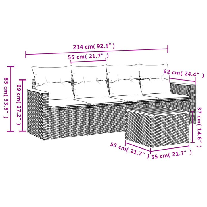 Set Canapele De Grădină Cu Perne, 5 Piese, Bej, Poliratan