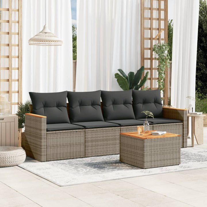 Set Canapele De Grădină Cu Perne, 5 Piese, Bej, Poliratan