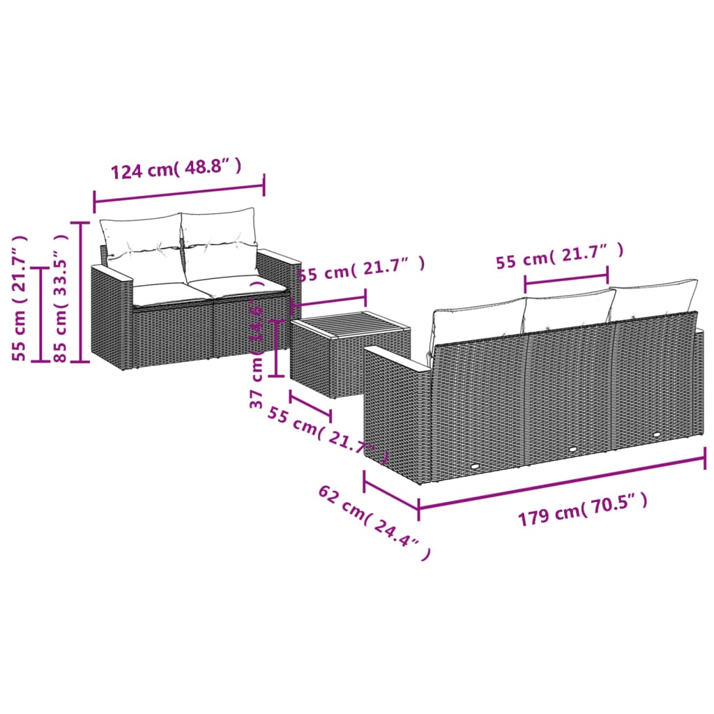 Set Mobilier Grădină Cu Perne, 6 Piese, , Poliratan