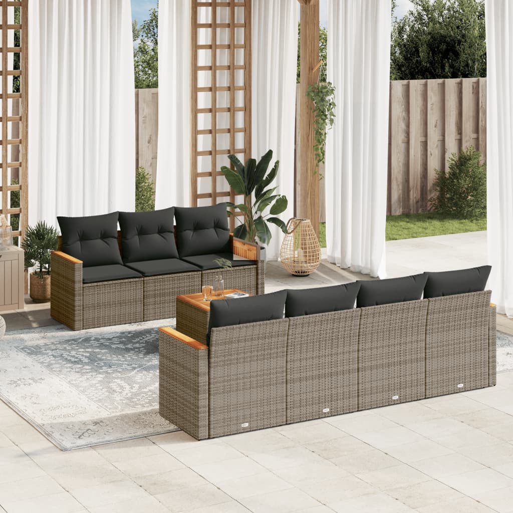 Set Mobilier De Grădină Cu Perne, 8 Piese, , Poliratan