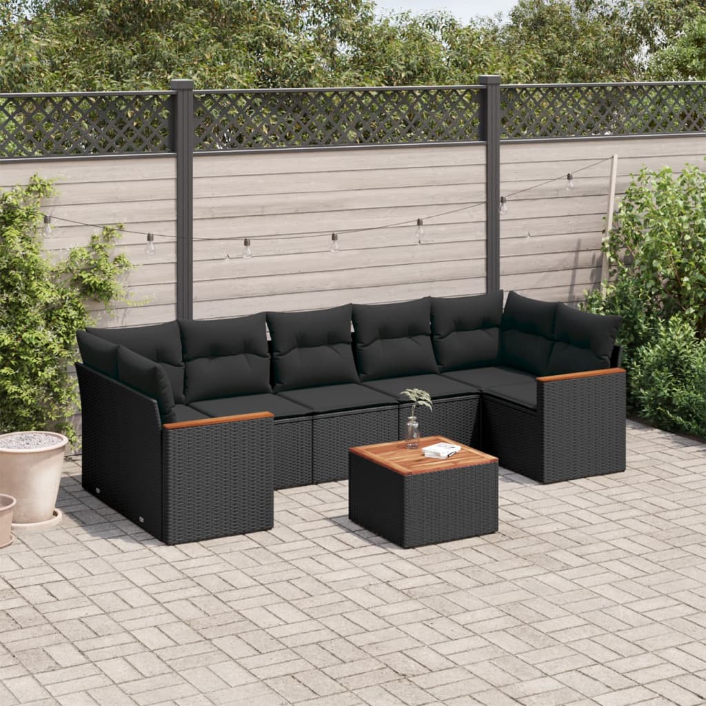 Set Mobilier De Grădină Cu Perne, 8 Piese, Negru, Poliratan