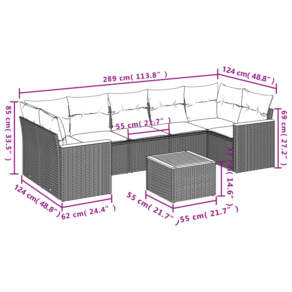 Set Mobilier De Grădină Cu Perne, 8 Piese, Negru, Poliratan