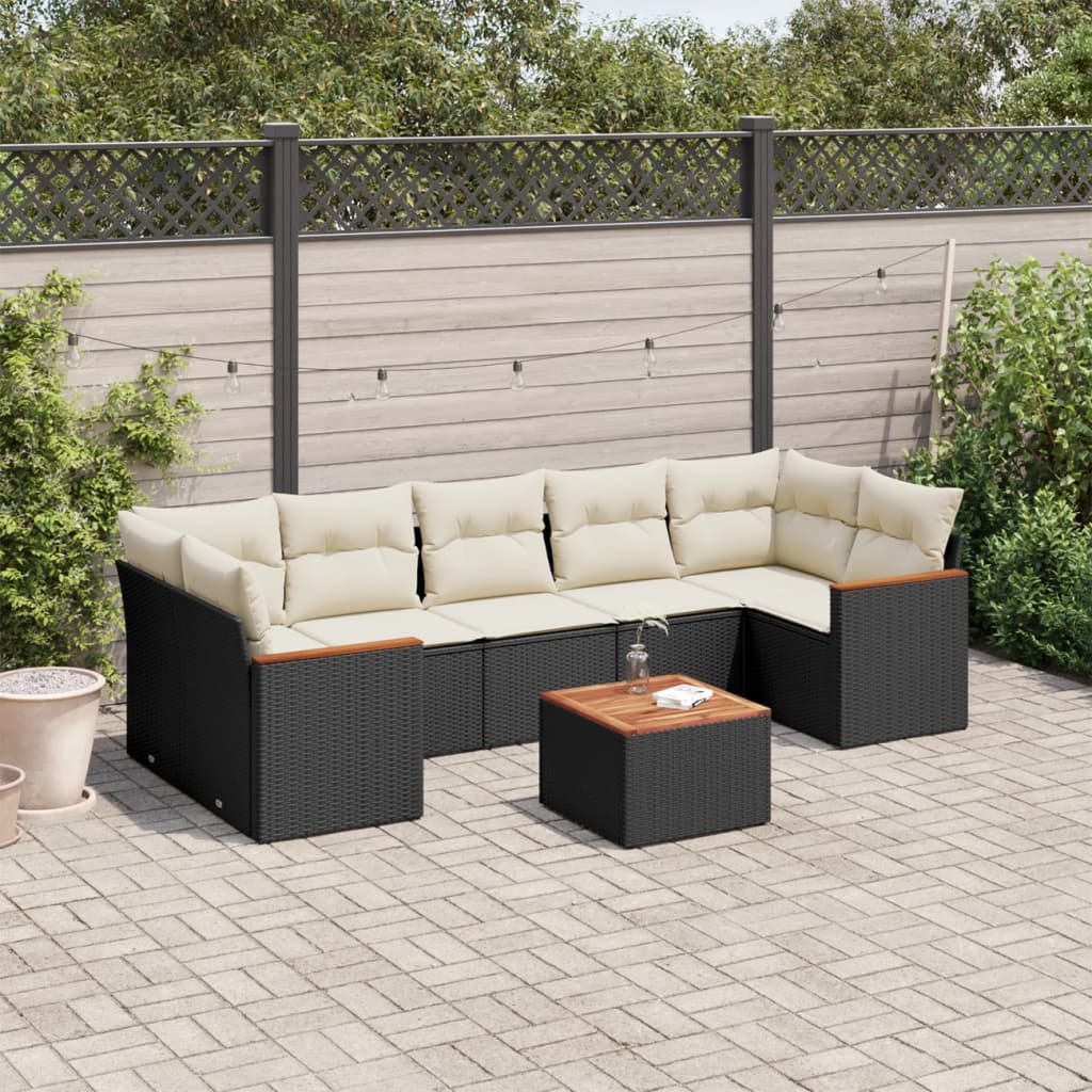 Set Mobilier De Grădină Cu Perne, 8 Piese, Negru, Poliratan