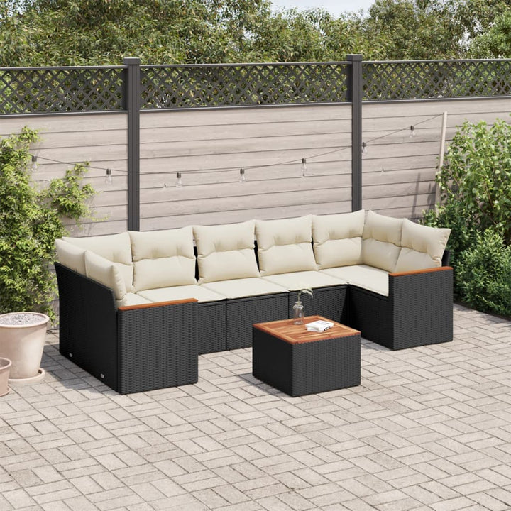 Set Mobilier De Grădină Cu Perne, 8 Piese, Negru, Poliratan