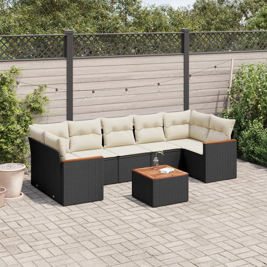 Set Mobilier De Grădină Cu Perne, 8 Piese, Negru, Poliratan