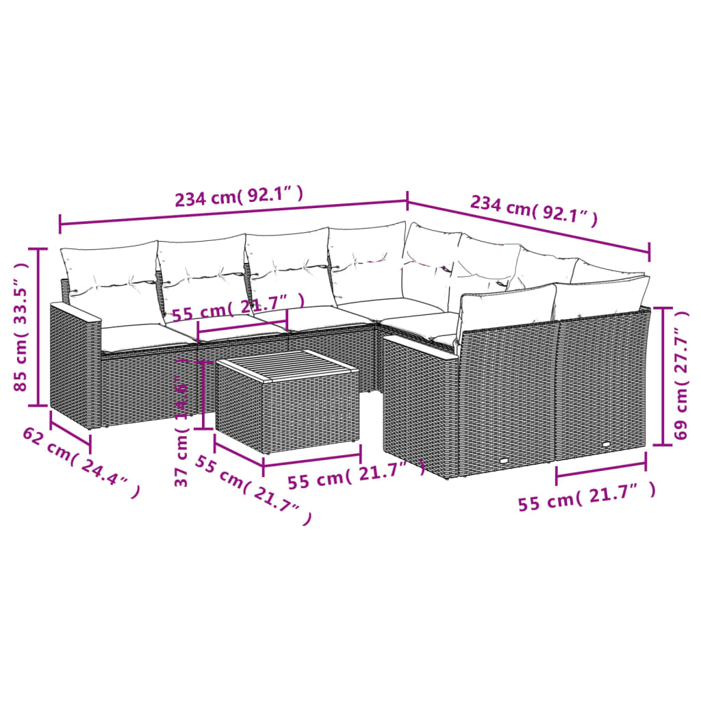 Set Mobilier De Grădină Cu Perne, 9 Piese, , Poliratan