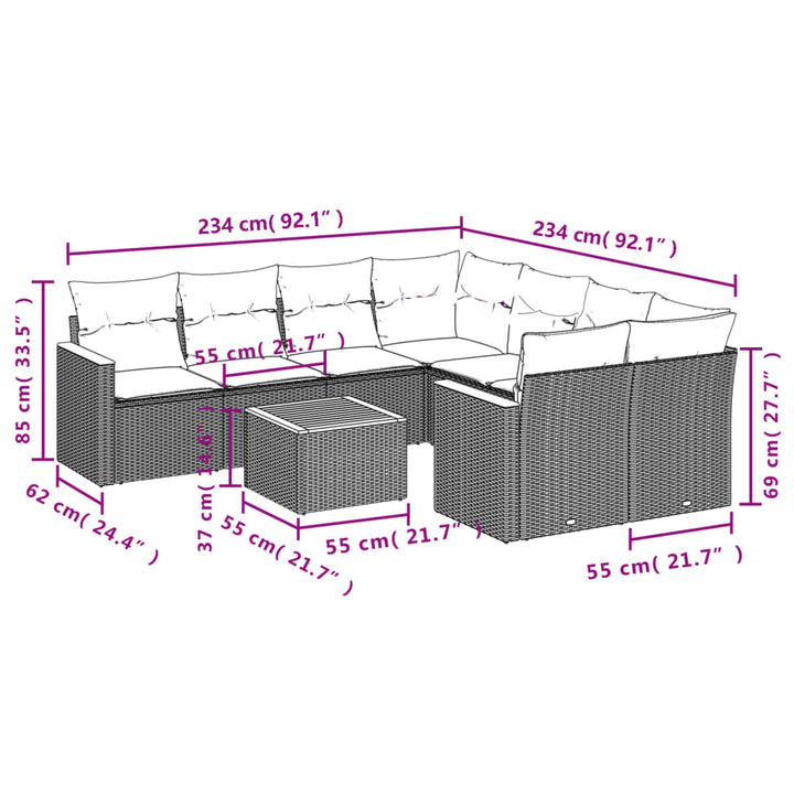 Set Mobilier De Grădină Cu Perne, 9 Piese, , Poliratan