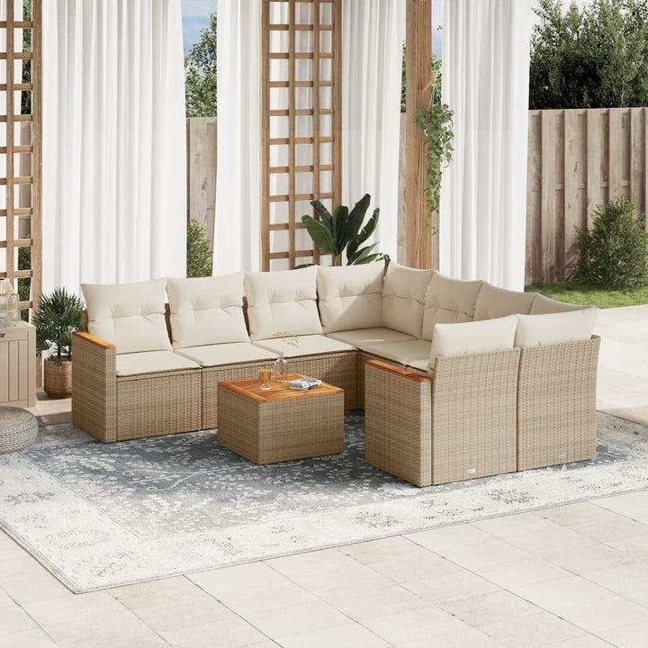 Set Mobilier De Grădină Cu Perne, 9 Piese, , Poliratan