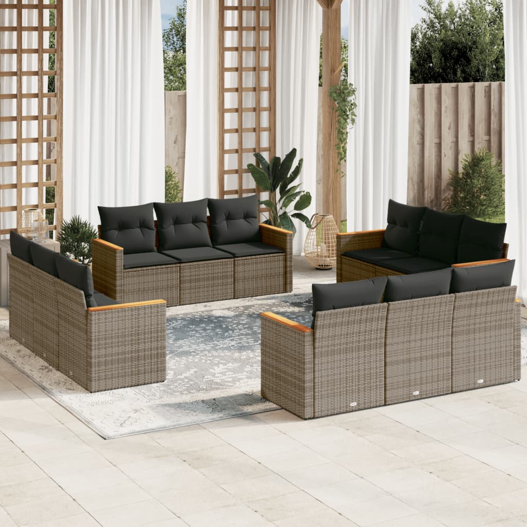 Set Mobilier De Grădină Cu Perne, 13 Piese, , Poliratan