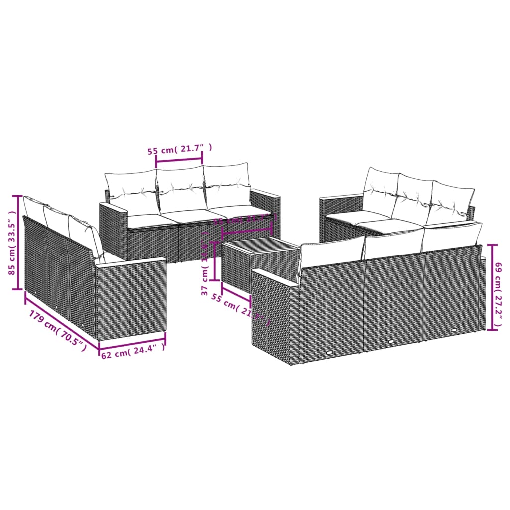Set Mobilier De Grădină Cu Perne, 13 Piese, , Poliratan