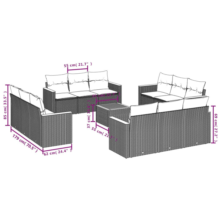 Set Mobilier De Grădină Cu Perne, 13 Piese, , Poliratan