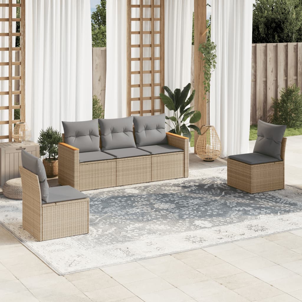 Set Mobilier De Grădină Cu Perne, 5 Piese, , Poliratan