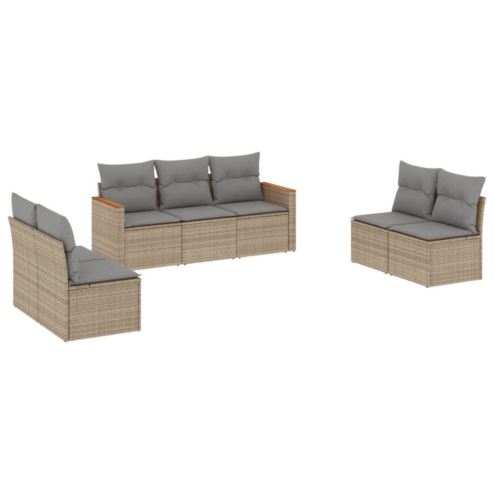 Set Canapele De Grădină, 7 Piese, Cu Perne, Bej, Poliratan