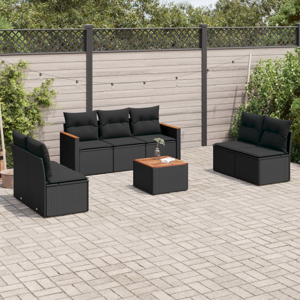 Set Canapele De Grădină, 7 Piese, Cu Perne, Bej, Poliratan