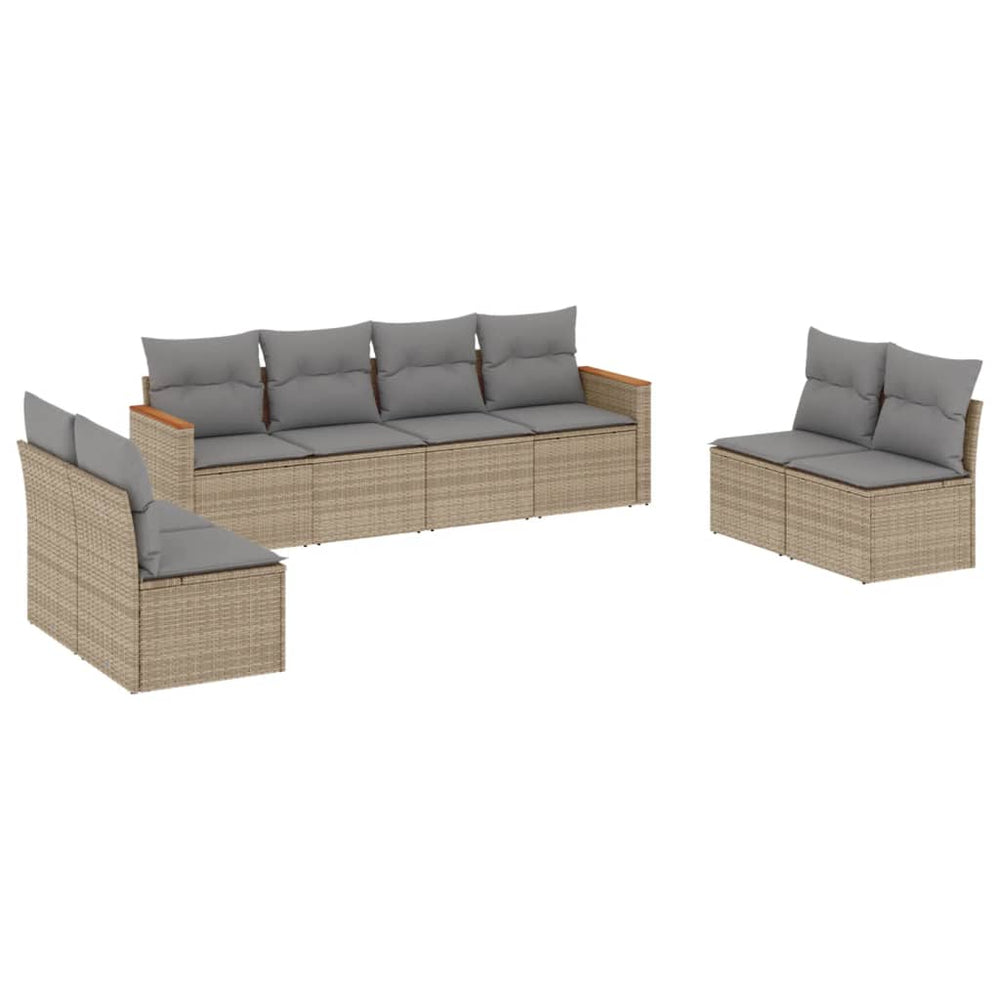 Set Canapele De Grădină, 8 Piese, Cu Perne, Bej, Poliratan