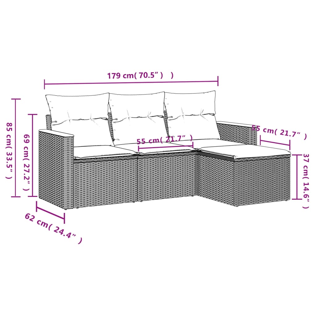 Set Canapea De Grădină Cu Perne, 4 Piese, , Poliratan