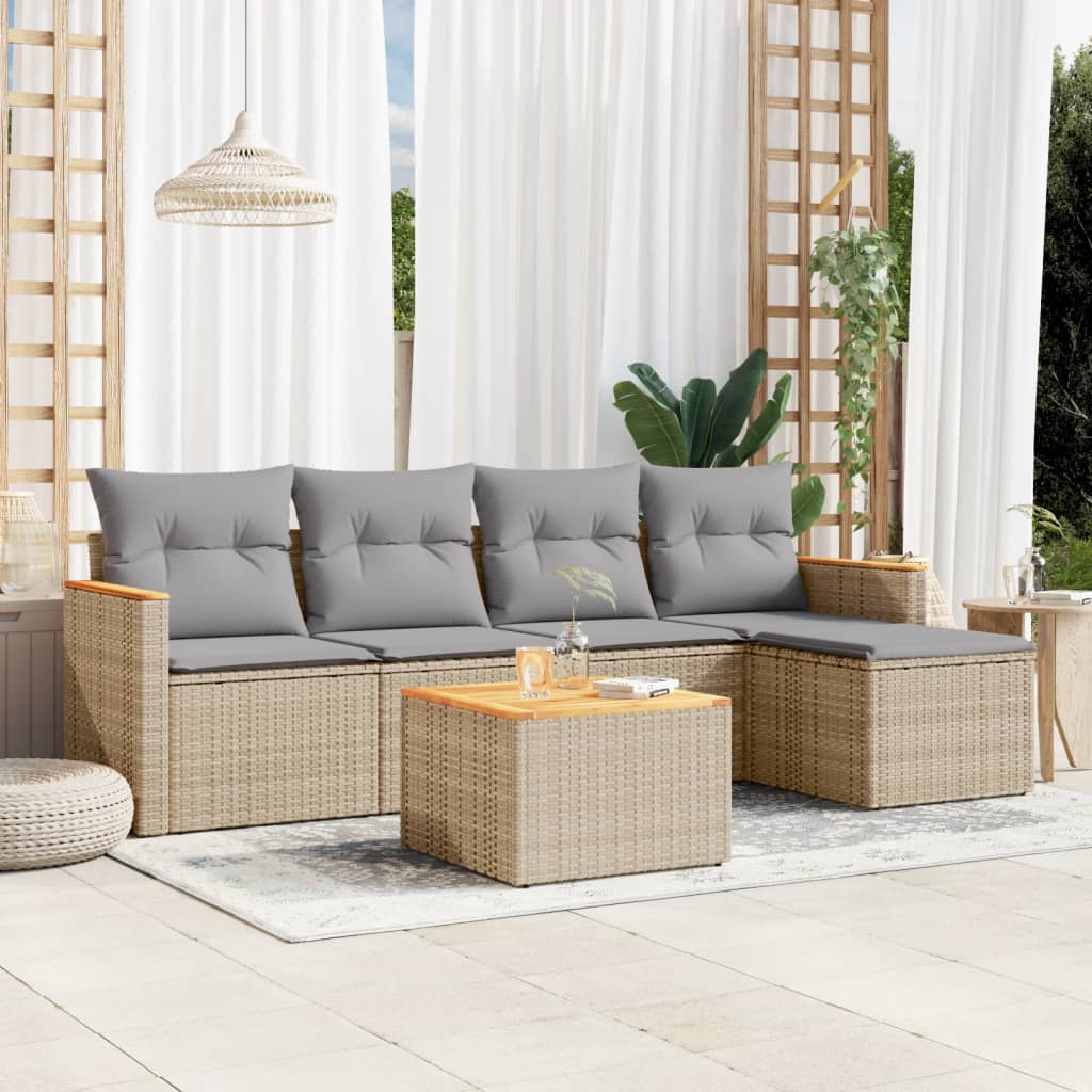 Set Mobilier Grădină Cu Perne, 6 Piese, , Poliratan