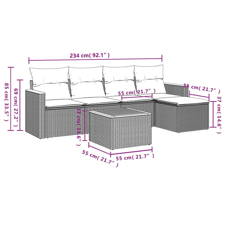 Set Mobilier Grădină Cu Perne, 6 Piese, , Poliratan