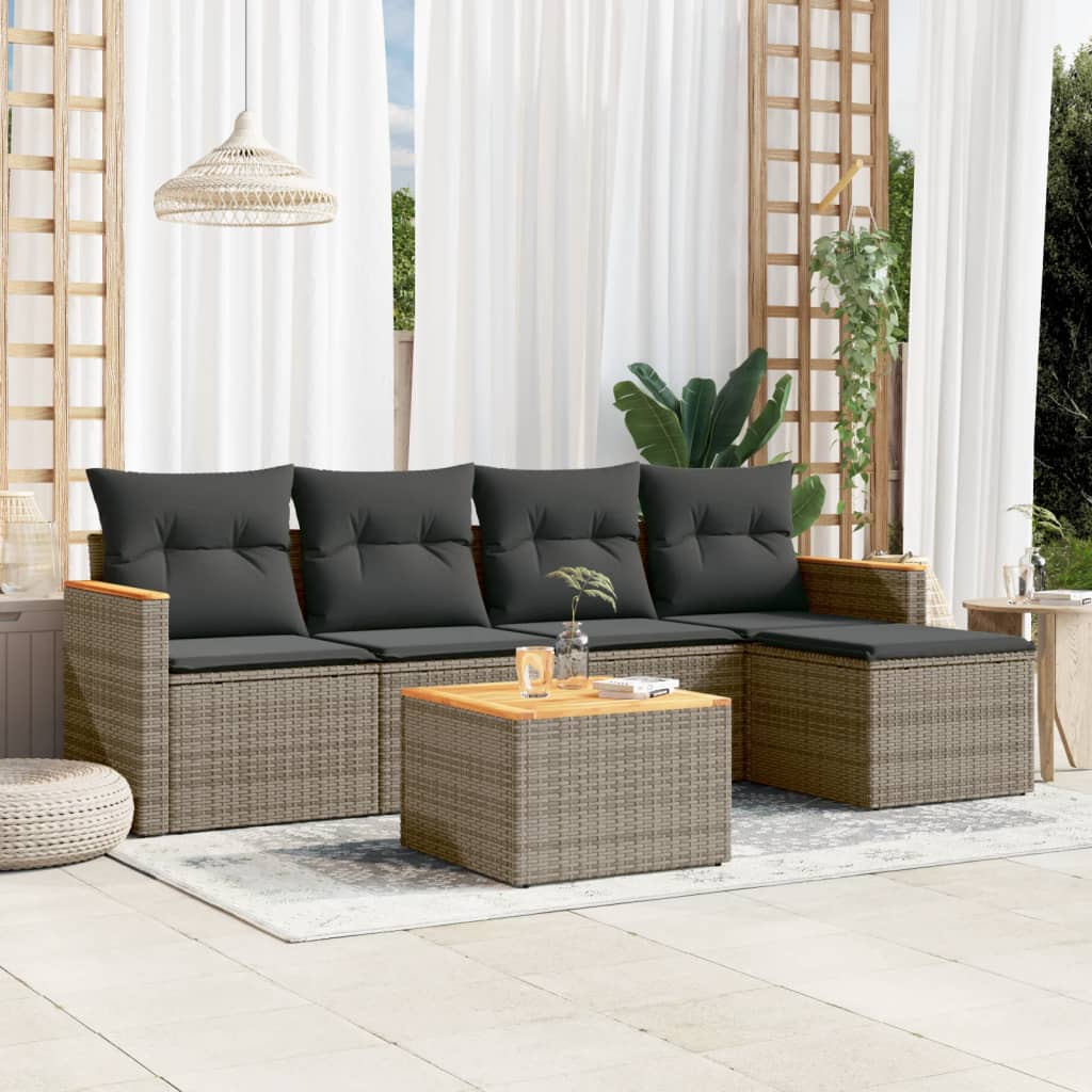 Set Mobilier Grădină Cu Perne, 6 Piese, , Poliratan