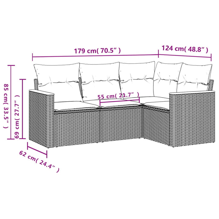 Set Canapele De Grădină, 4 Piese, Cu Perne, Bej, Poliratan