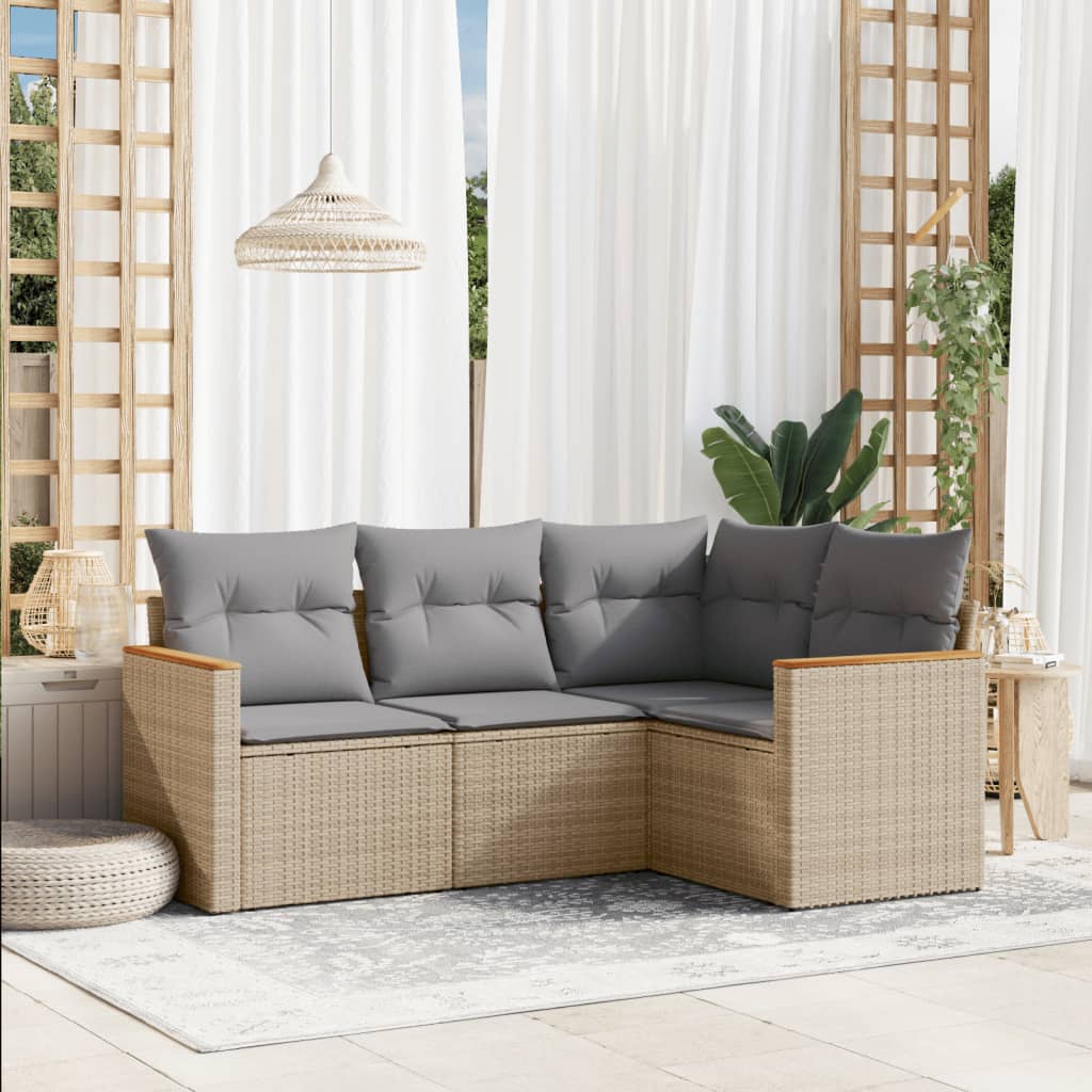 Set Canapele De Grădină, 4 Piese, Cu Perne, Bej, Poliratan