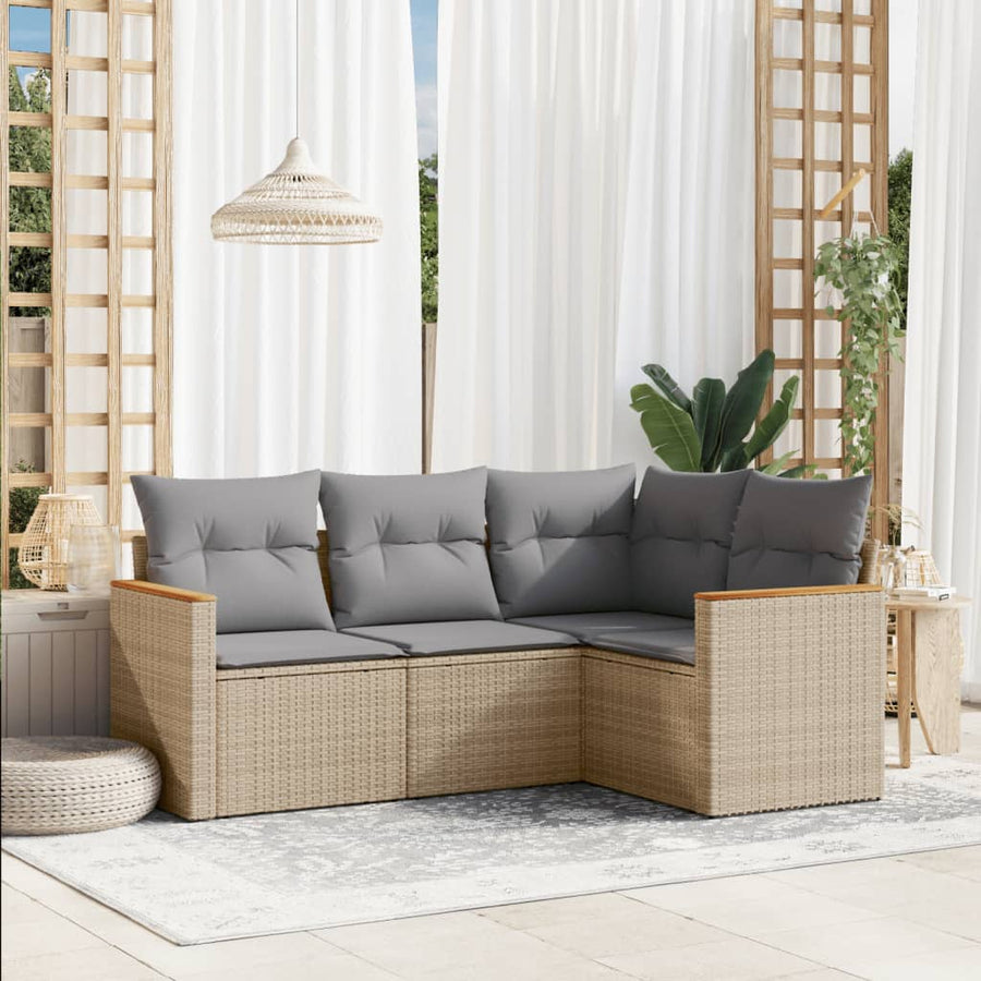 Set Canapele De Grădină, 4 Piese, Cu Perne, Bej, Poliratan