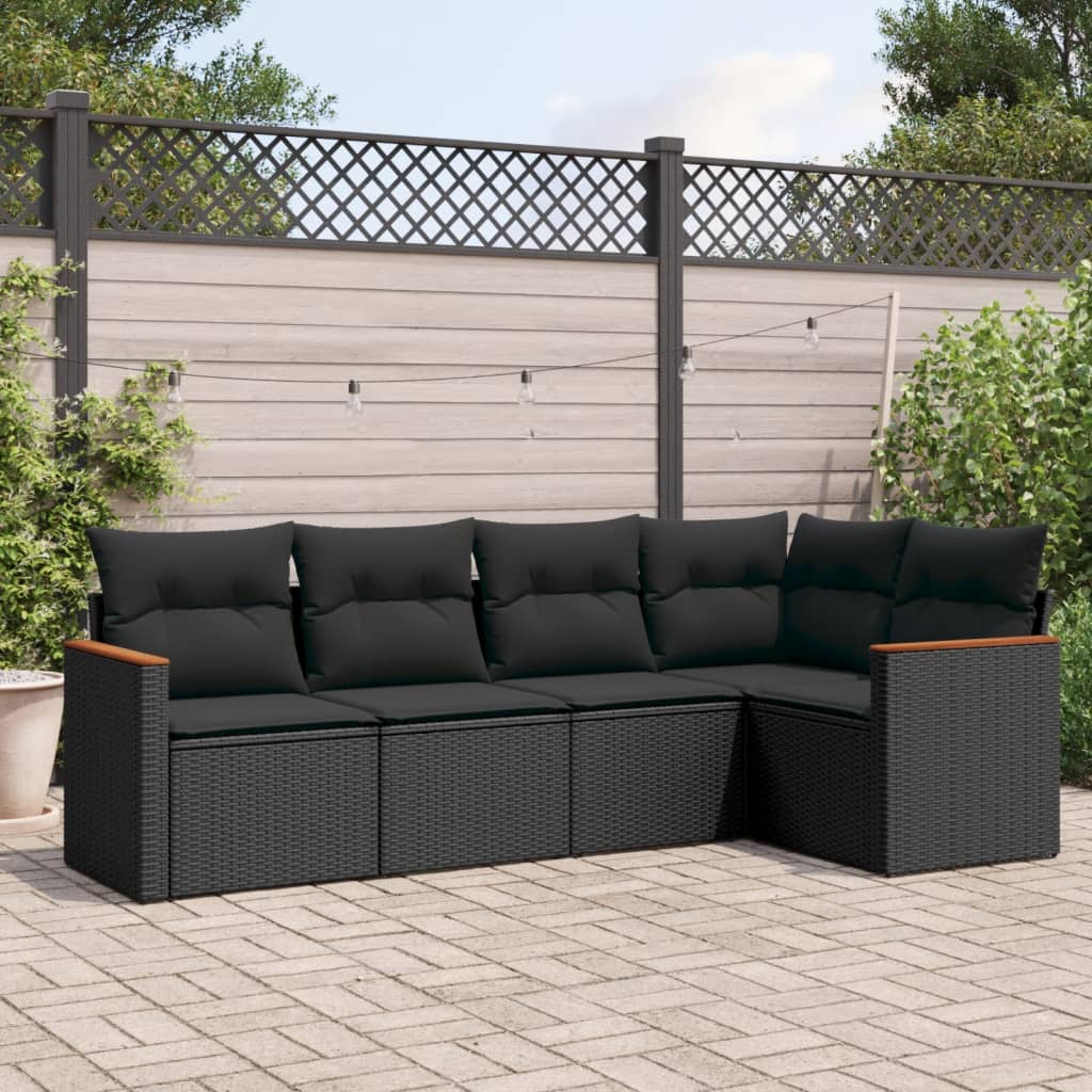 Set Canapele De Grădină Cu Perne, 5 Piese, Bej, Poliratan