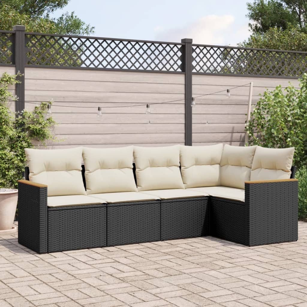 Set Canapele De Grădină Cu Perne, 5 Piese, Bej, Poliratan