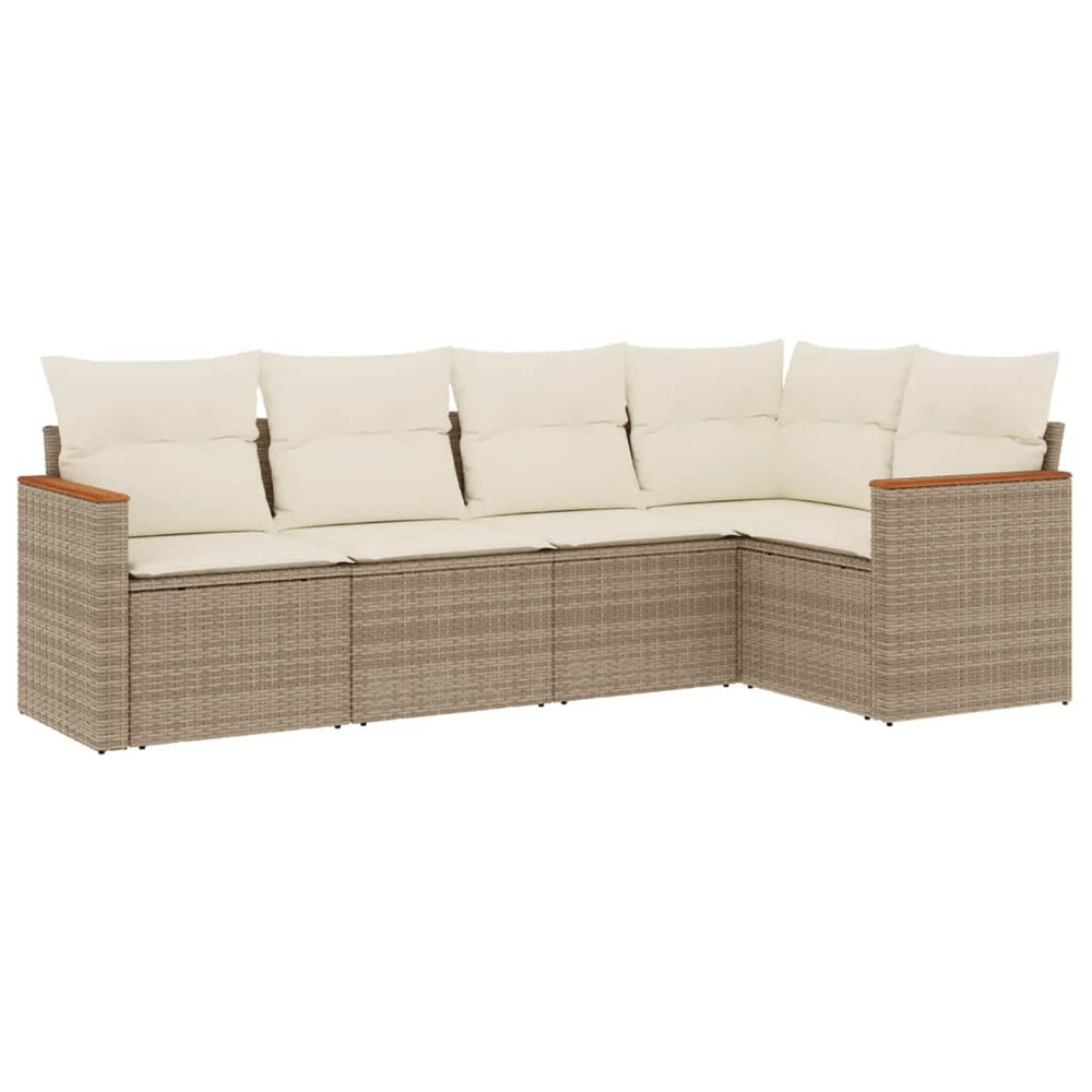 Set Canapele De Grădină Cu Perne, 5 Piese, Bej, Poliratan