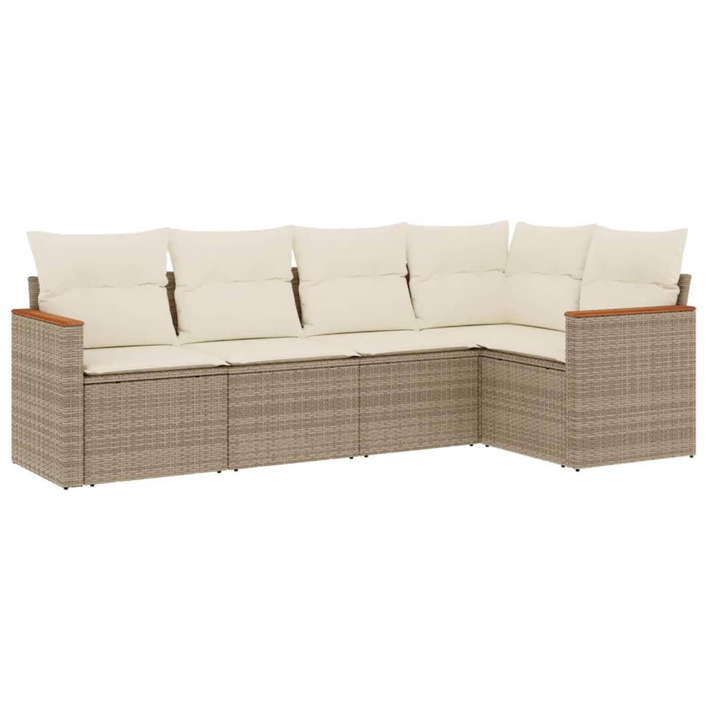 Set Canapele De Grădină Cu Perne, 5 Piese, Bej, Poliratan