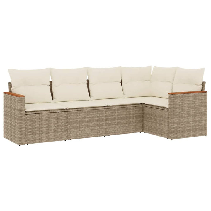 Set Canapele De Grădină Cu Perne, 5 Piese, Bej, Poliratan