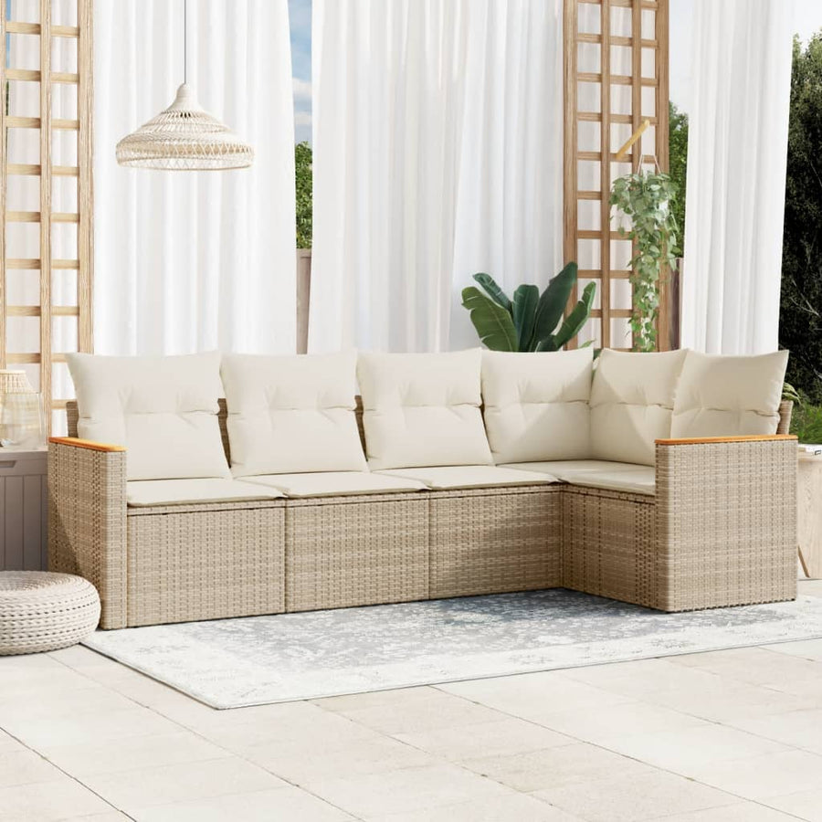 Set Canapele De Grădină Cu Perne, 5 Piese, Bej, Poliratan