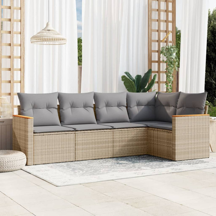 Set Canapele De Grădină Cu Perne, 5 Piese, Bej, Poliratan