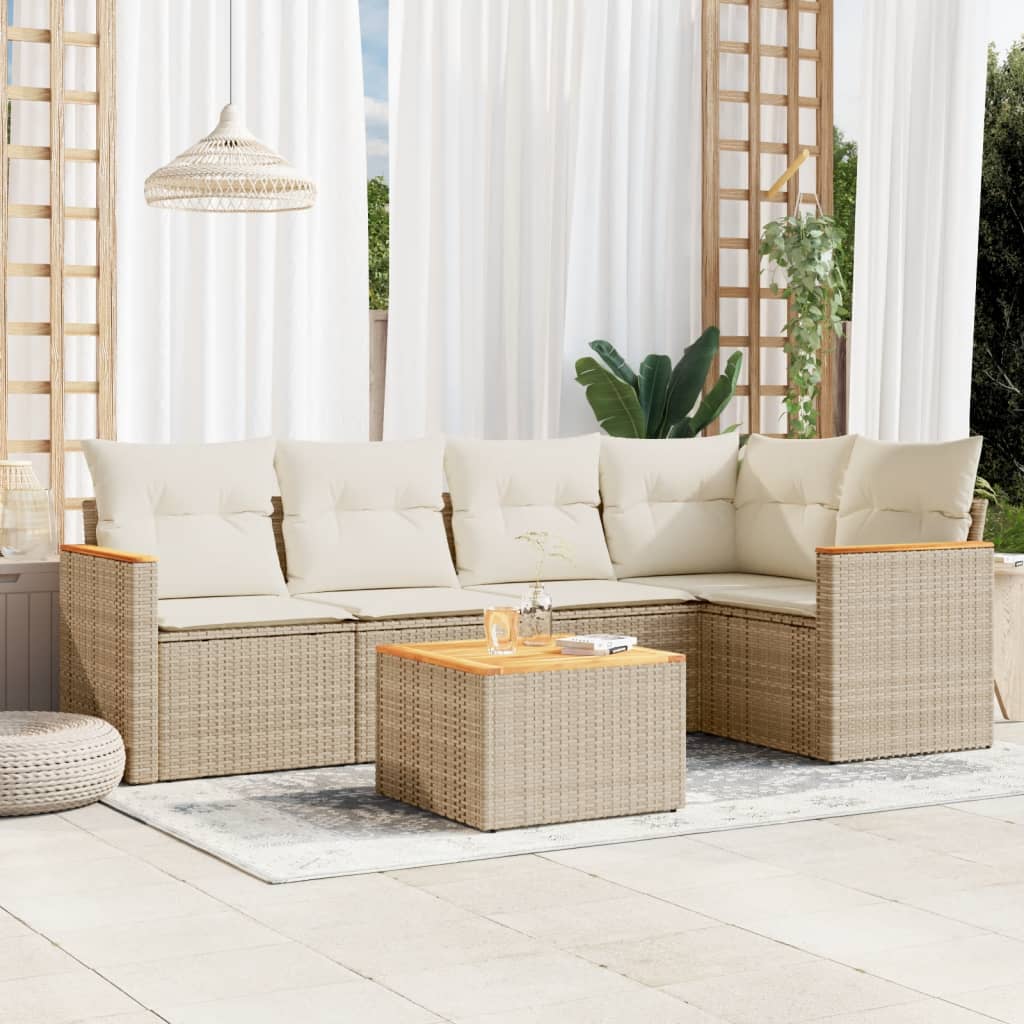 Set Canapele De Grădină Cu Perne, 5 Piese, Bej, Poliratan