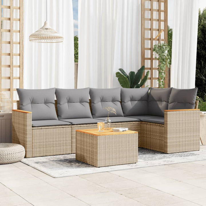 Set Canapele De Grădină Cu Perne, 5 Piese, Bej, Poliratan