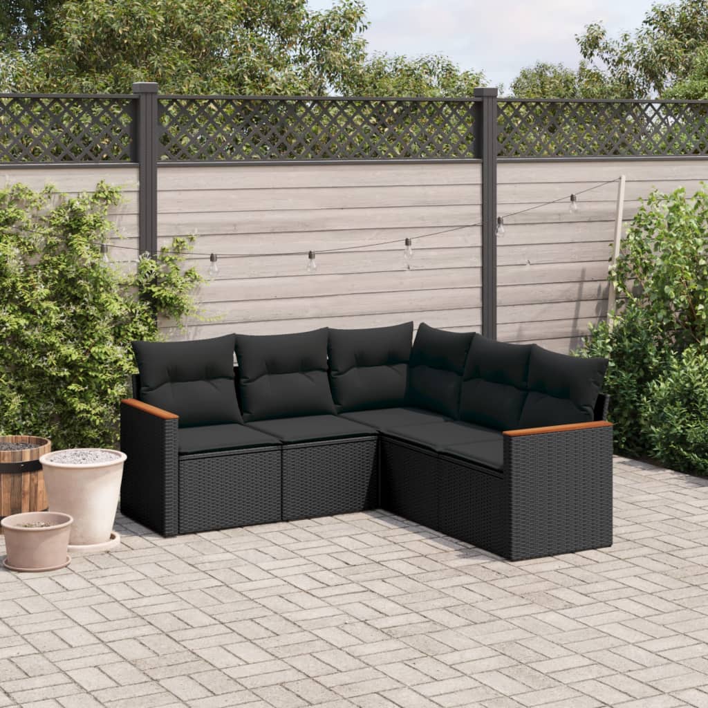 Set Canapele De Grădină Cu Perne, 5 Piese, Bej, Poliratan