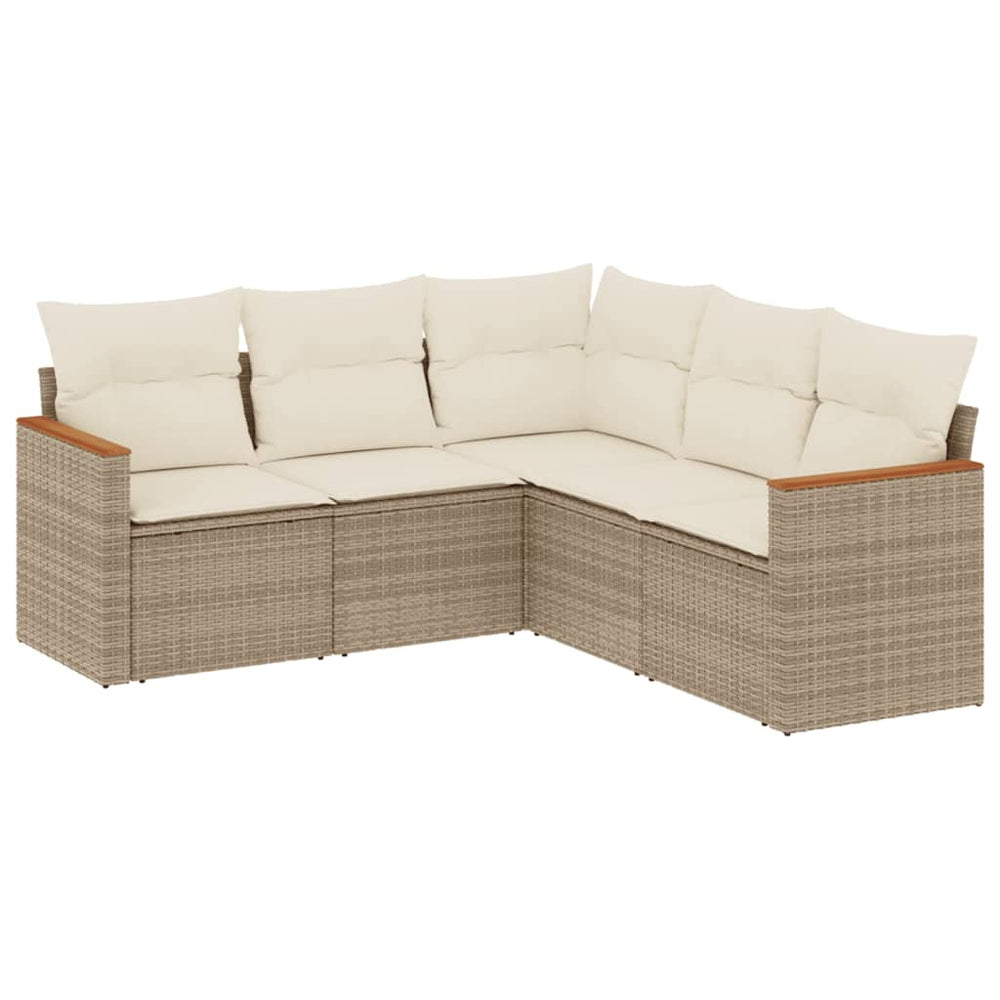 Set Canapele De Grădină Cu Perne, 5 Piese, Bej, Poliratan