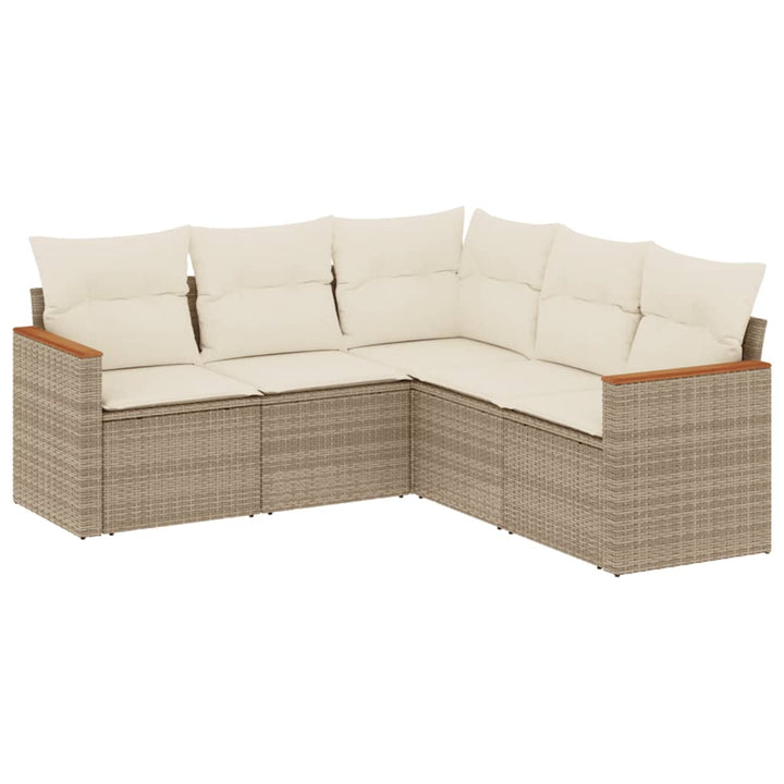 Set Canapele De Grădină Cu Perne, 5 Piese, Bej, Poliratan